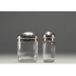 Set of two crystal scent boxes with silver lids, produced by Schafer Piccadilly in London.s.