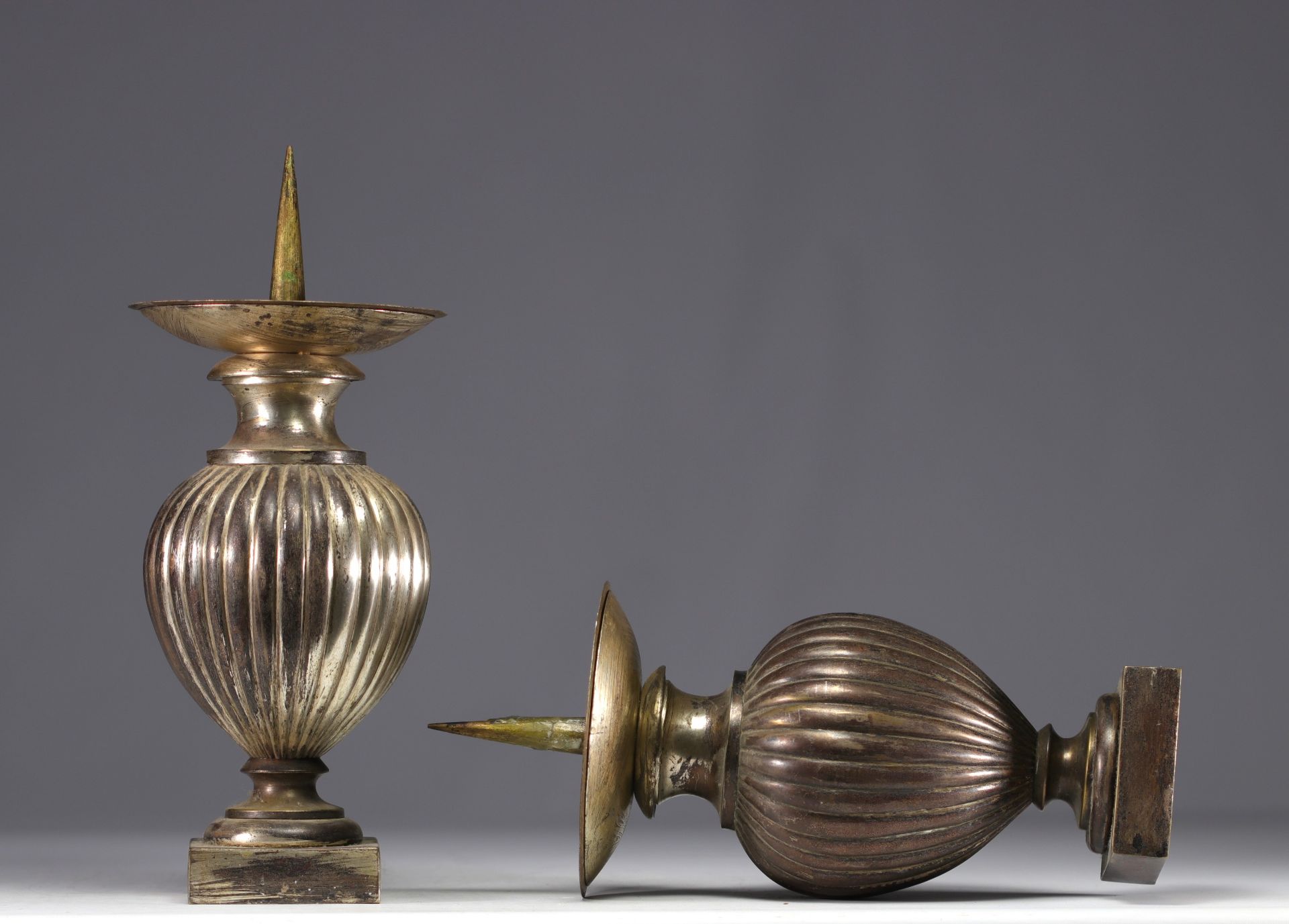 Pair of silver-plated brass candle-holders. - Image 2 of 3