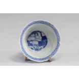 China - A white and blue porcelain bowl decorated with a medical scene, 18th century.