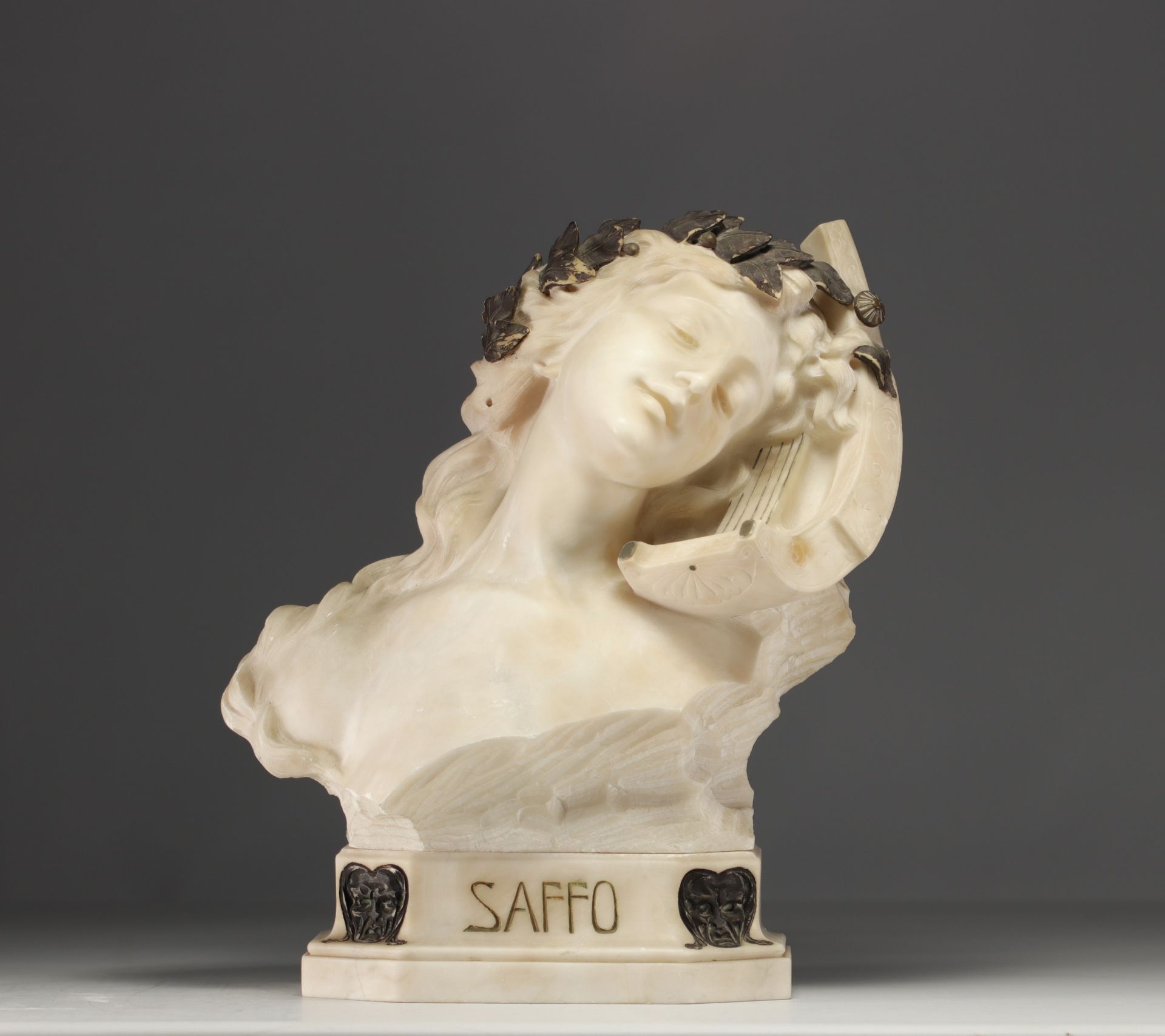 "SAFFO - Art Nouveau sculpture in alabaster, circa 1900.