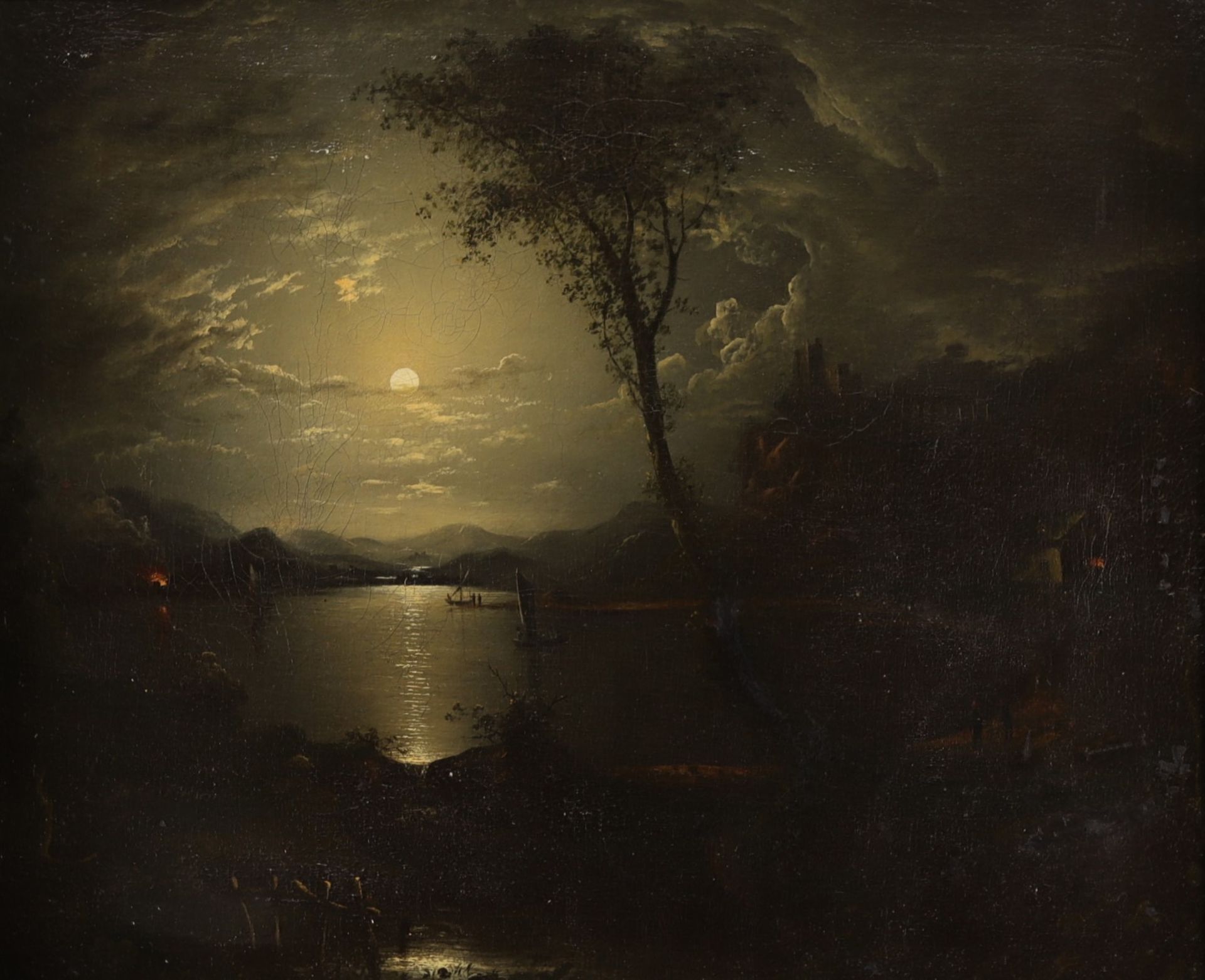 "Twilight on the lake"Â Oil on canvas, probably Italy, 18th-19th century