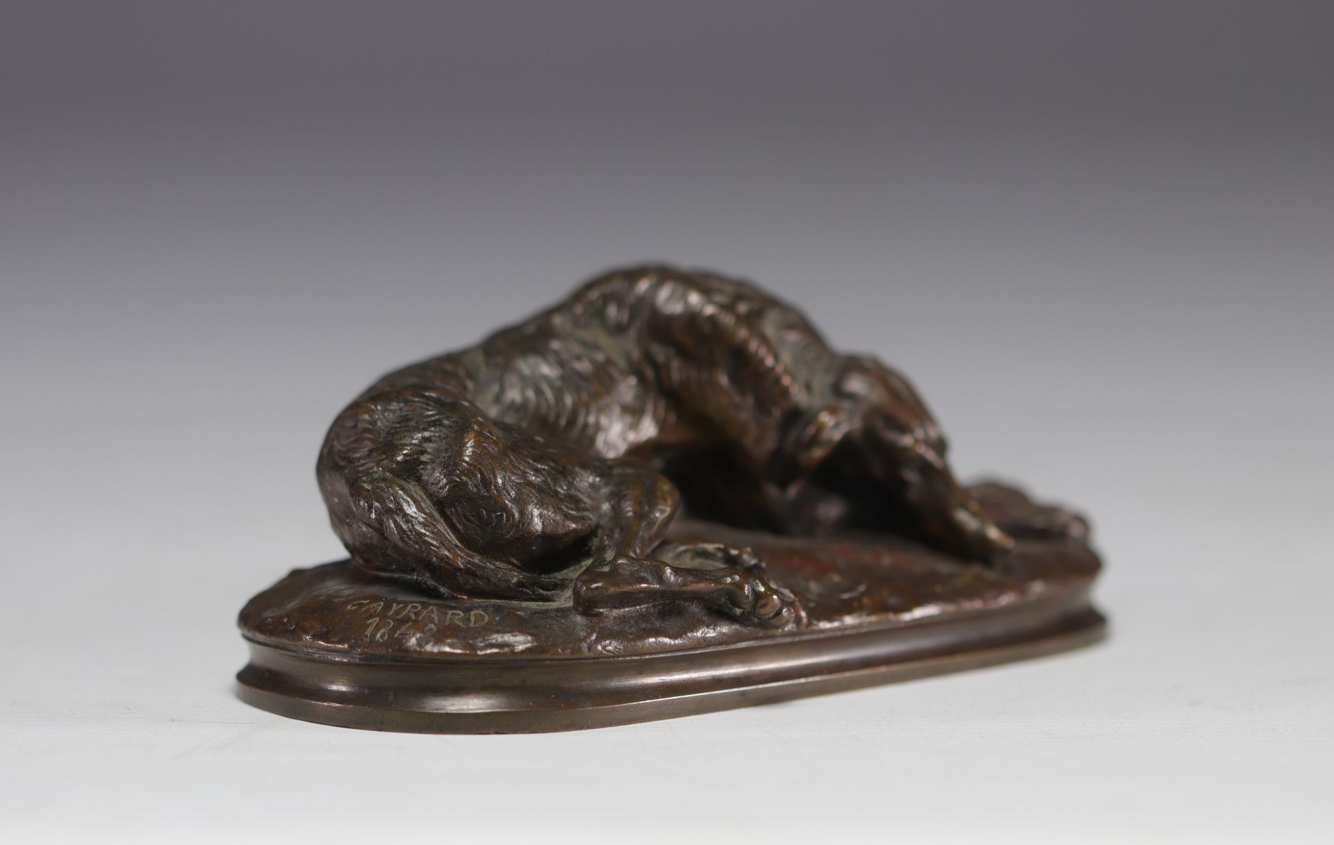 Paul GAYRARD (1807-1855) "Sleeping Afghan greyhound" Bronze sculpture. - Image 2 of 4