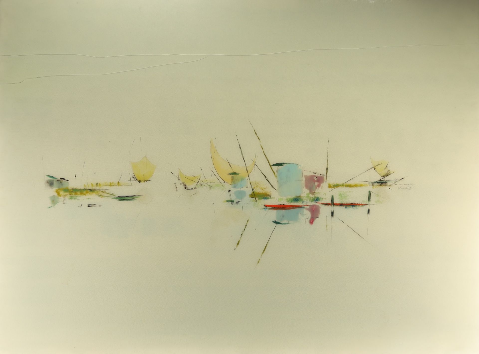 Jef VERBRAK (1924-?) - "Maritime abstraction" mixed technique in polyester, 1964.