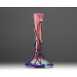 Michele LUZORO (1949 - ) Novaro workshop - Blown glass vase in shades of pink, blue and green.