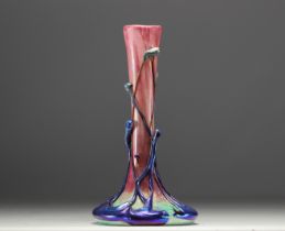 Michele LUZORO (1949 - ) Novaro workshop - Blown glass vase in shades of pink, blue and green.