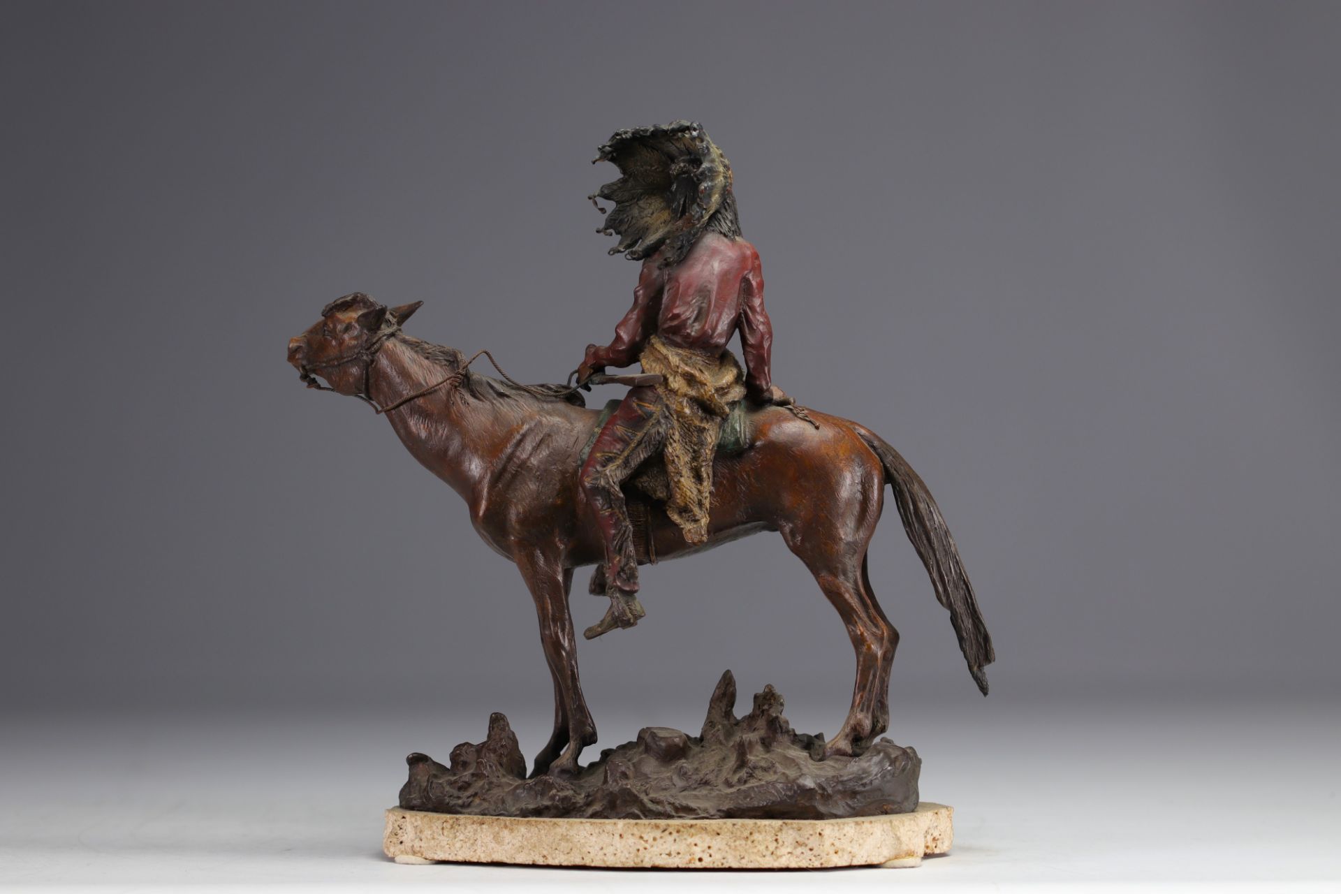 Carl KAUBA (1865-1922) "Indian chief on horseback" Vienna polychrome bronze. - Image 3 of 3