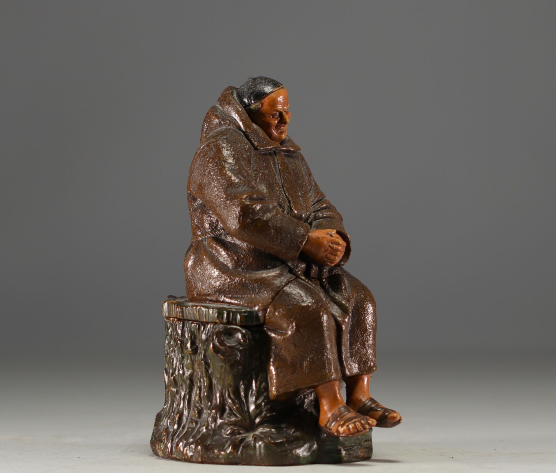 Bernhard BLOCH (1836-1909) "The monk at siesta" Polychrome terracotta tobacco pot. - Image 4 of 4