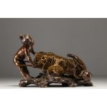 Auguste MOREAU (1834-1917) "Children playing in the garden" Sculpture in bronze with two patinas.
