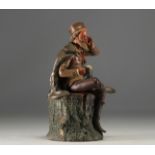 Bernhard BLOCH (1836-1909) "Gambrinus" Tobacco pot in polychrome terracotta.