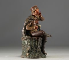 Bernhard BLOCH (1836-1909) "Gambrinus" Tobacco pot in polychrome terracotta.