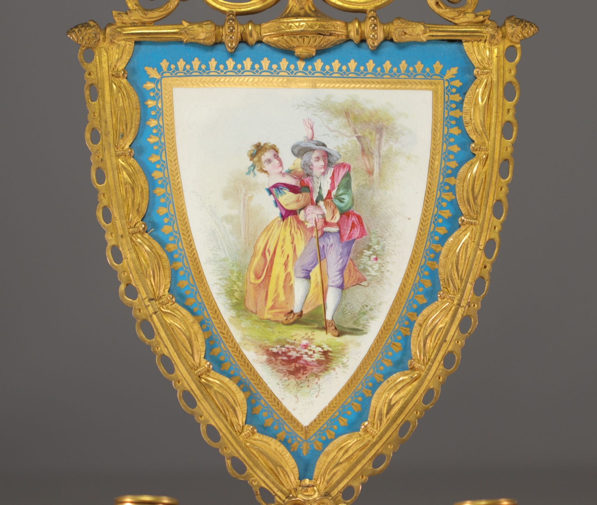 A pair of Sevres porcelain sconces with chased ormolu mounts. - Image 2 of 6