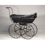 Doll's wicker and wrought iron pram, early 20th century.