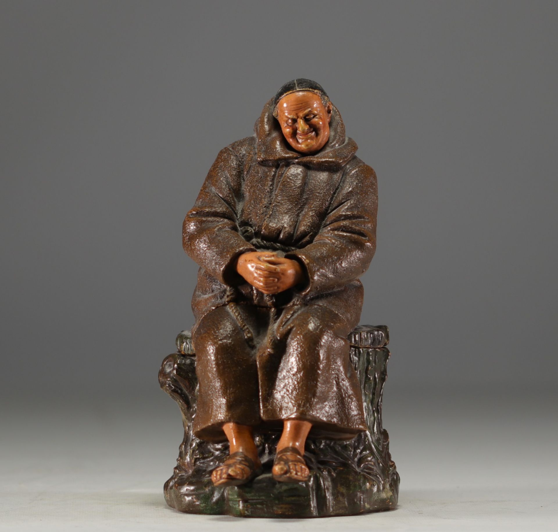 Bernhard BLOCH (1836-1909) "The monk at siesta" Polychrome terracotta tobacco pot. - Image 2 of 4