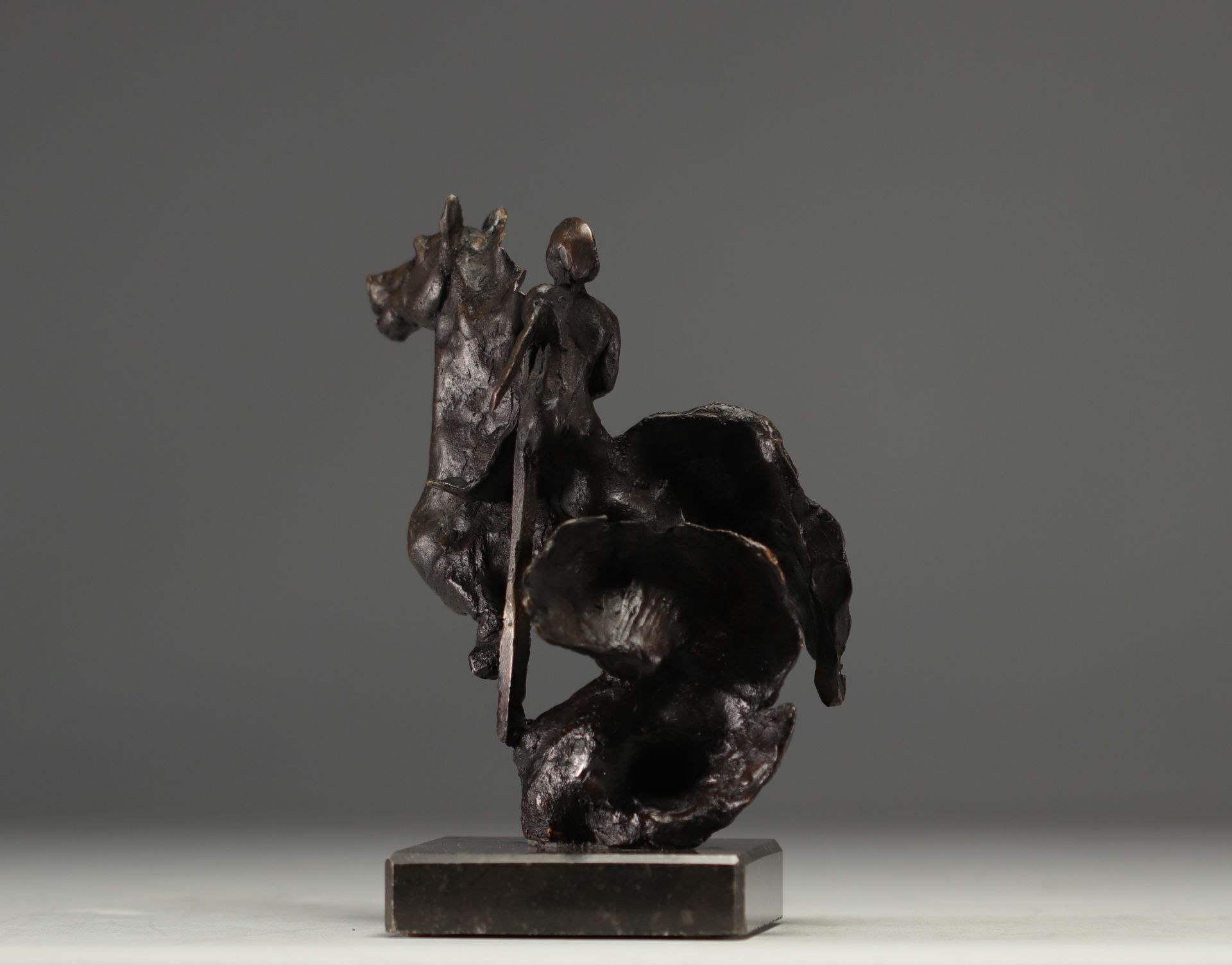 "Cavalier a cheval" Bronze proof on black marble base. Unsigned. - Image 3 of 4