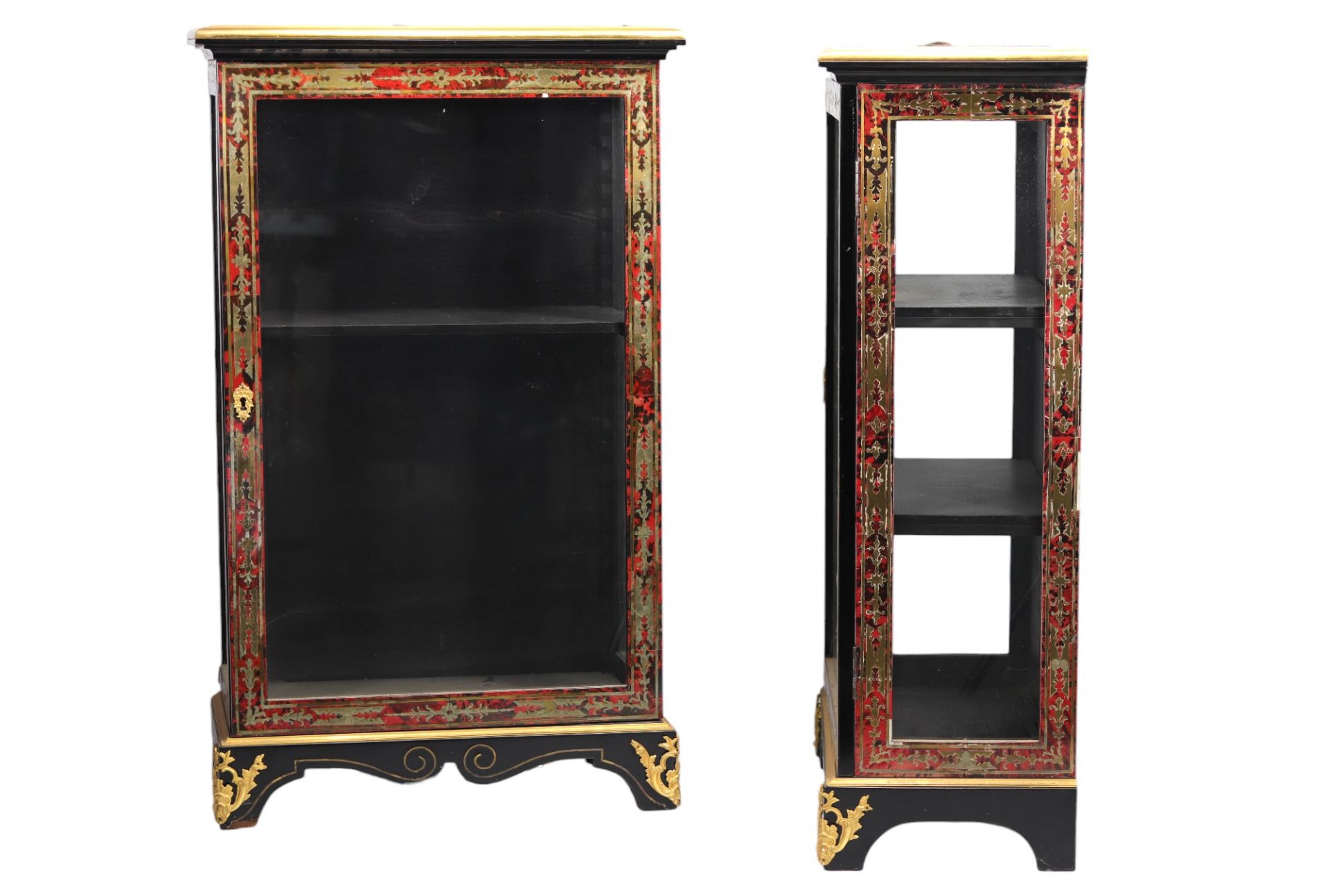 Pair of Boulle marquetry display cabinets in tortoise shell and brass from Napoleon III period - Image 2 of 2
