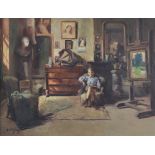 Ernest BETIGNY (1873-1960) oil on canvas "view of the studio with the artist's son"