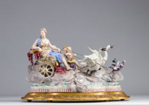 Meissen, large porcelain group depicting "Venus in her chariot drawn by Swans".