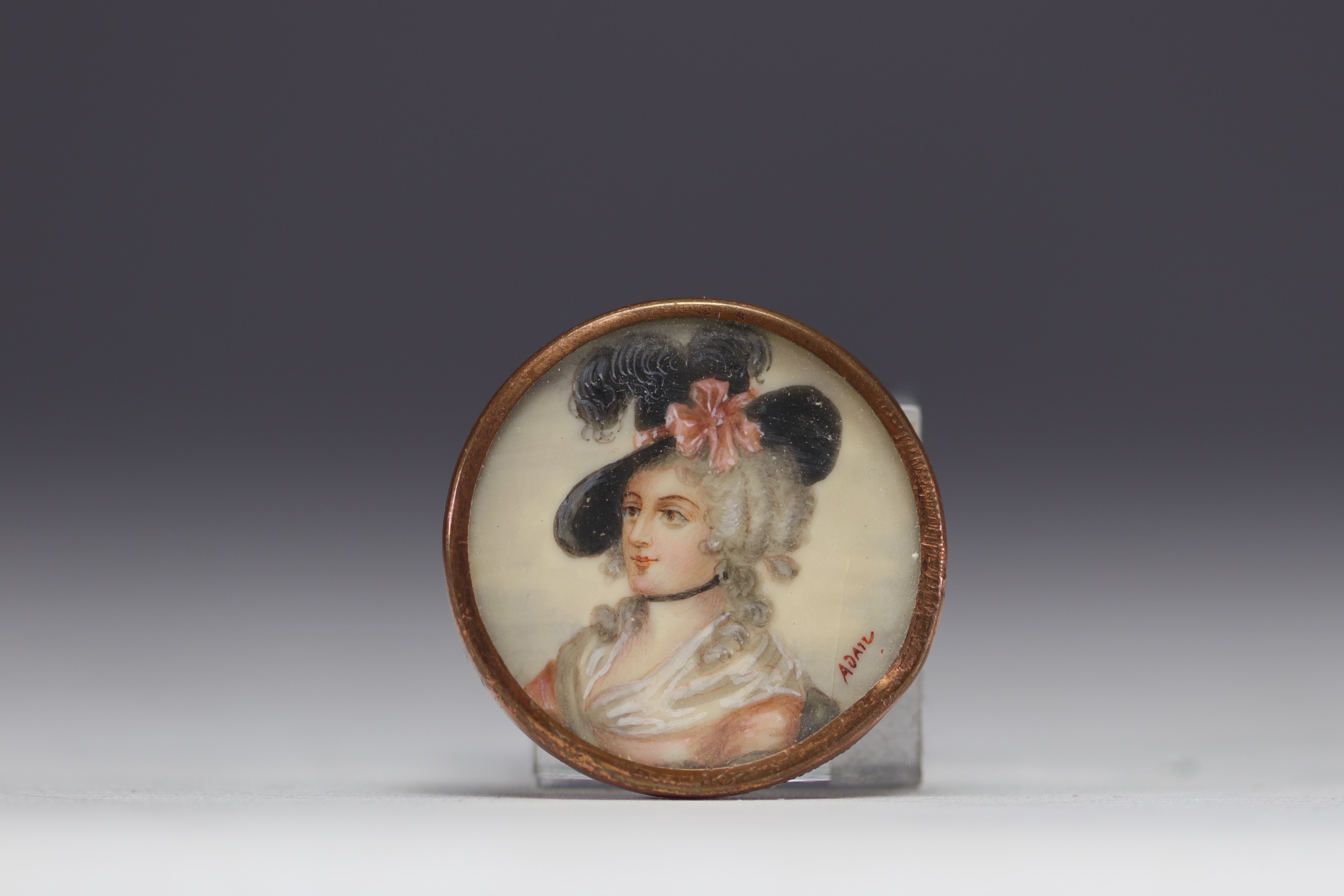Set of five buttons, miniature painting on brass mount, 18th-19th century. - Image 3 of 7