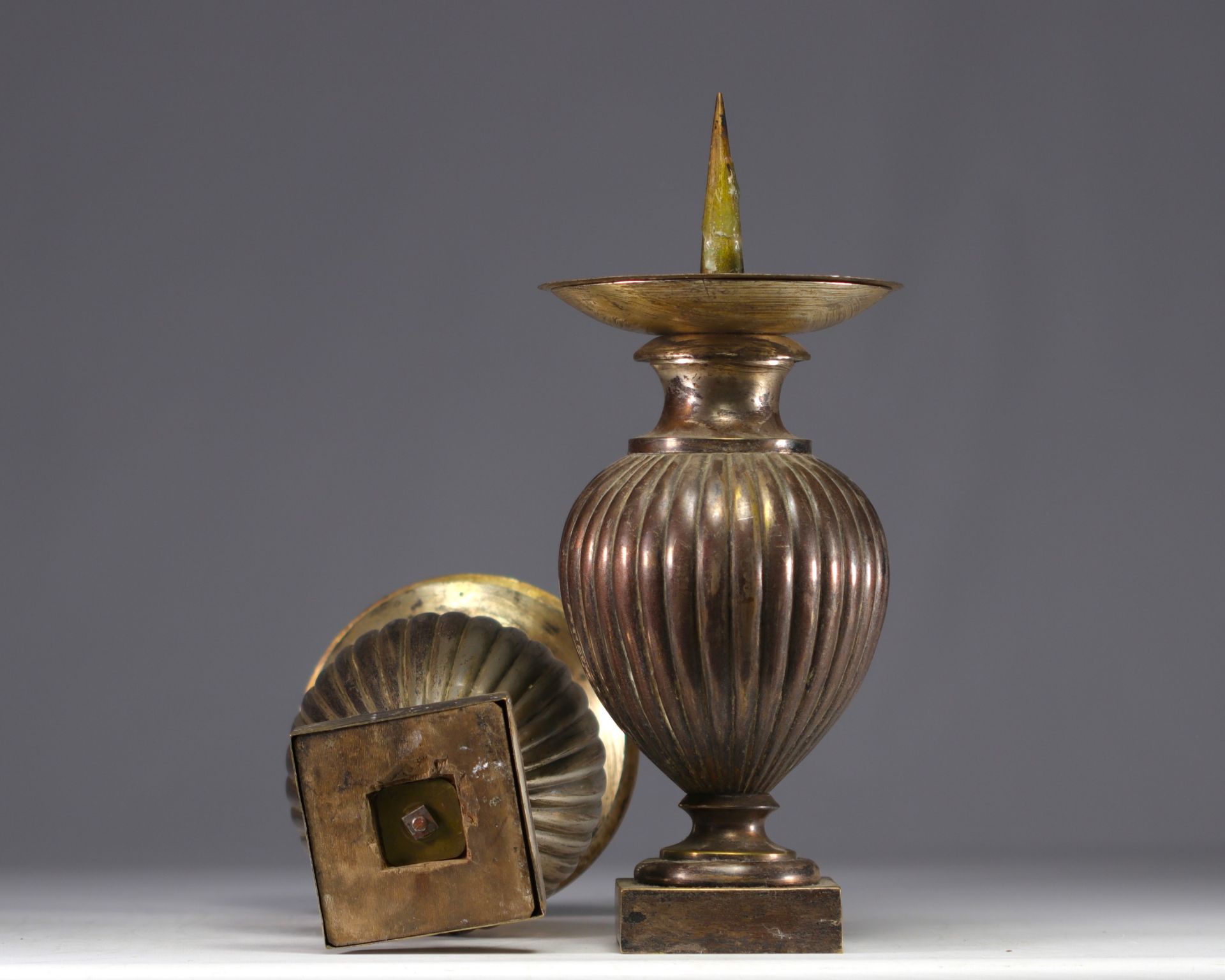 Pair of silver-plated brass candle-holders. - Image 3 of 3