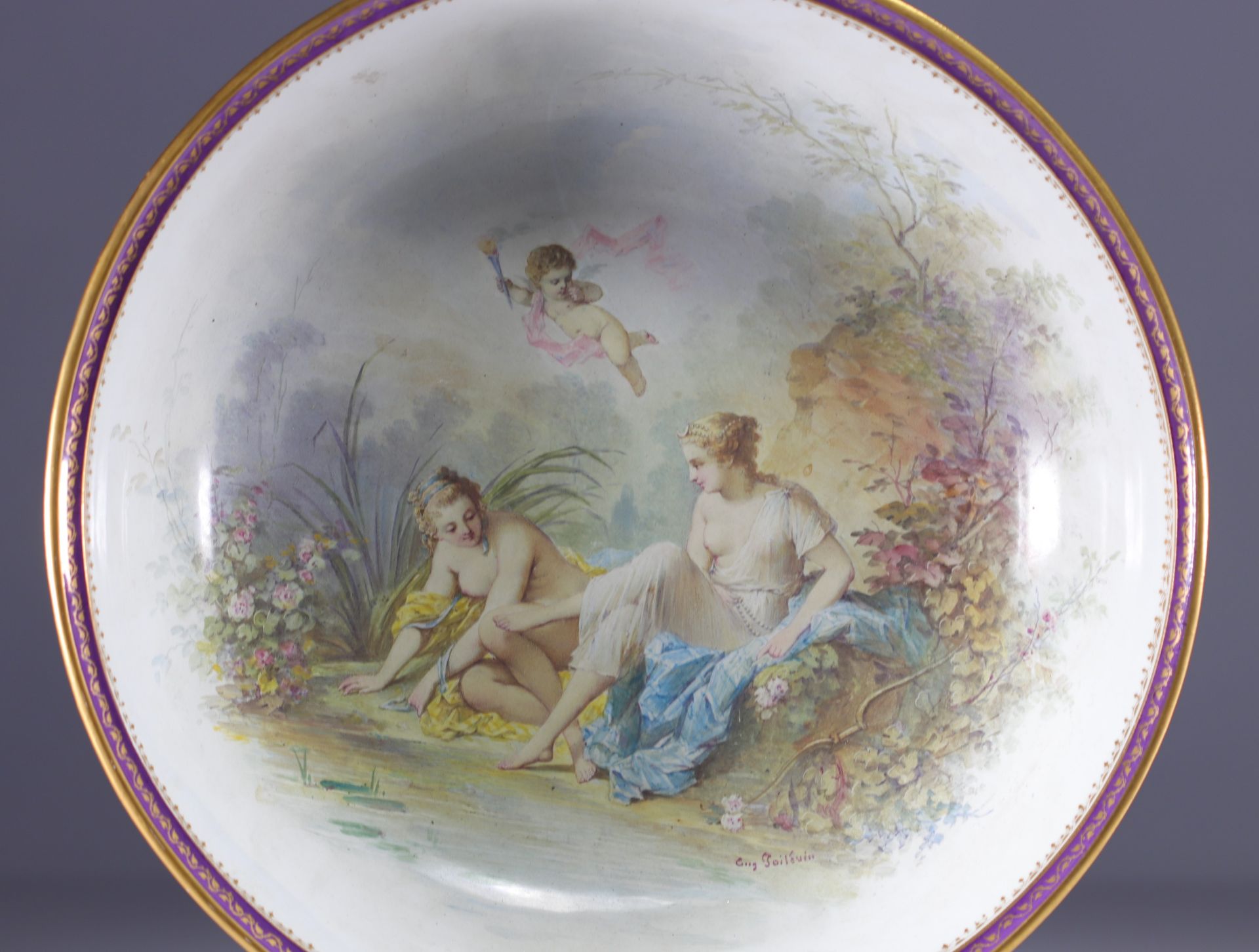 Eugene POITEVIN (1806-1870) - Imposing pair of Sevres porcelain dishes decorated with Nymphs from 19 - Image 2 of 4