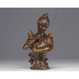 Alfred Jean FORETAY (1861-1944) "Young woman playing with her cat" Bronze bust.
