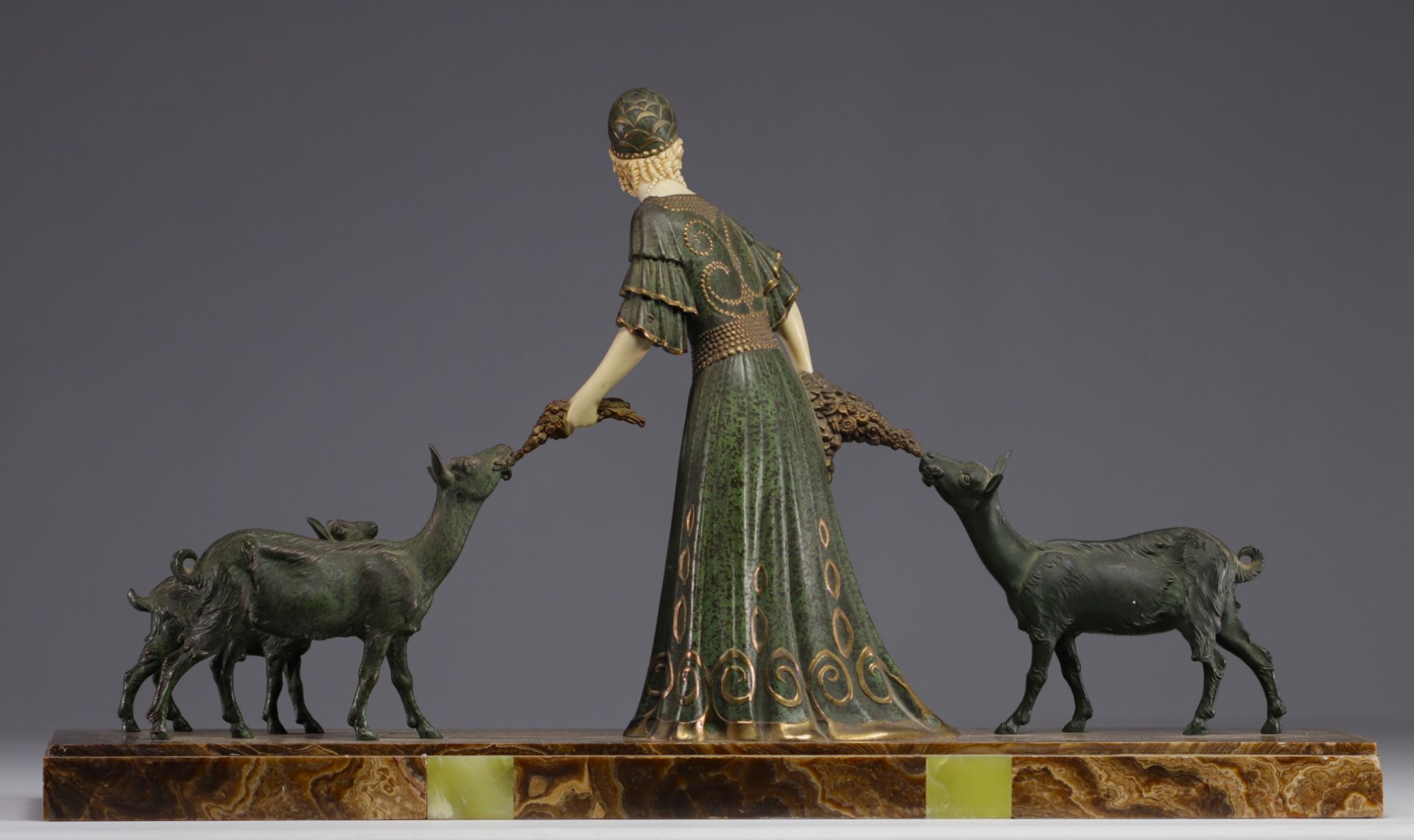 Demetre CHIPARUS (1886-1947) "Elegant with goats", large sculpture in regulated. - Image 2 of 4