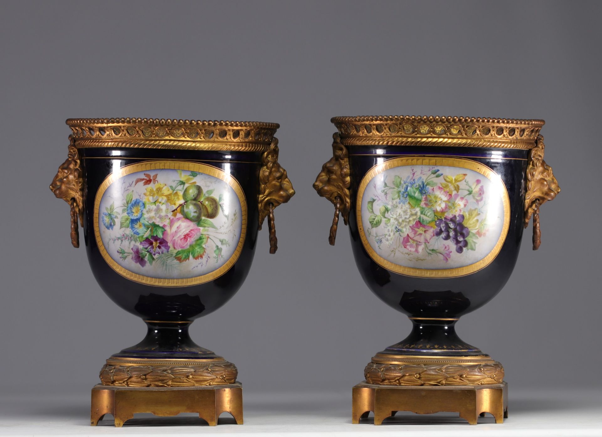 Pair of Sevres porcelain vases mounted on bronze, 19th century. - Image 3 of 4