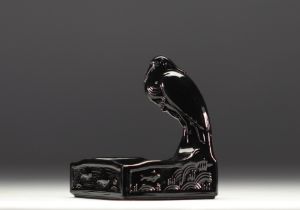 Val Saint Lambert - Charles GRAFFART, Rare ashtray "Le Heron" in moulded glass, 1935