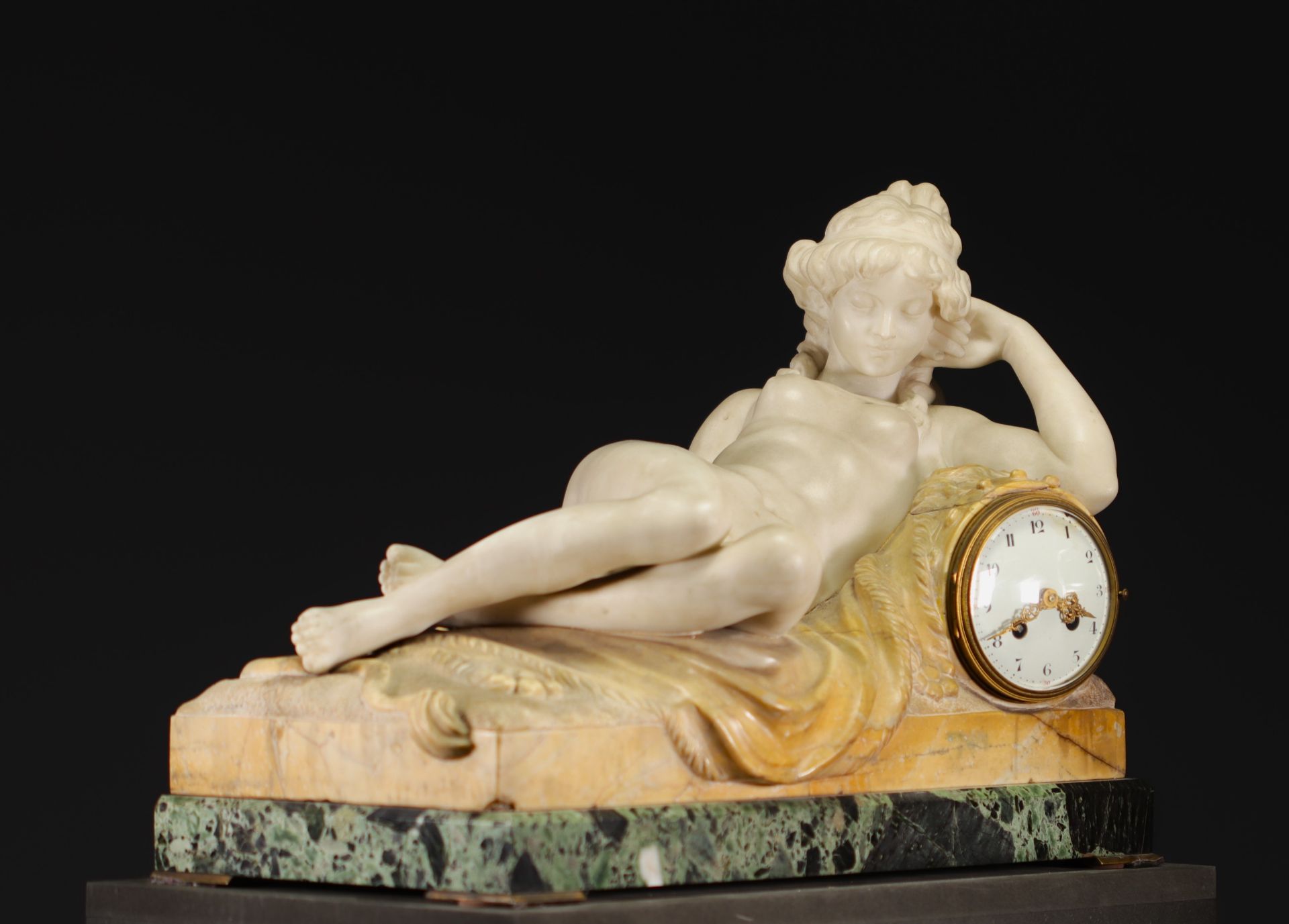 Claude-Michel CLODION (after) Rare white marble clock depicting a nude young woman, 19th century - Image 3 of 7