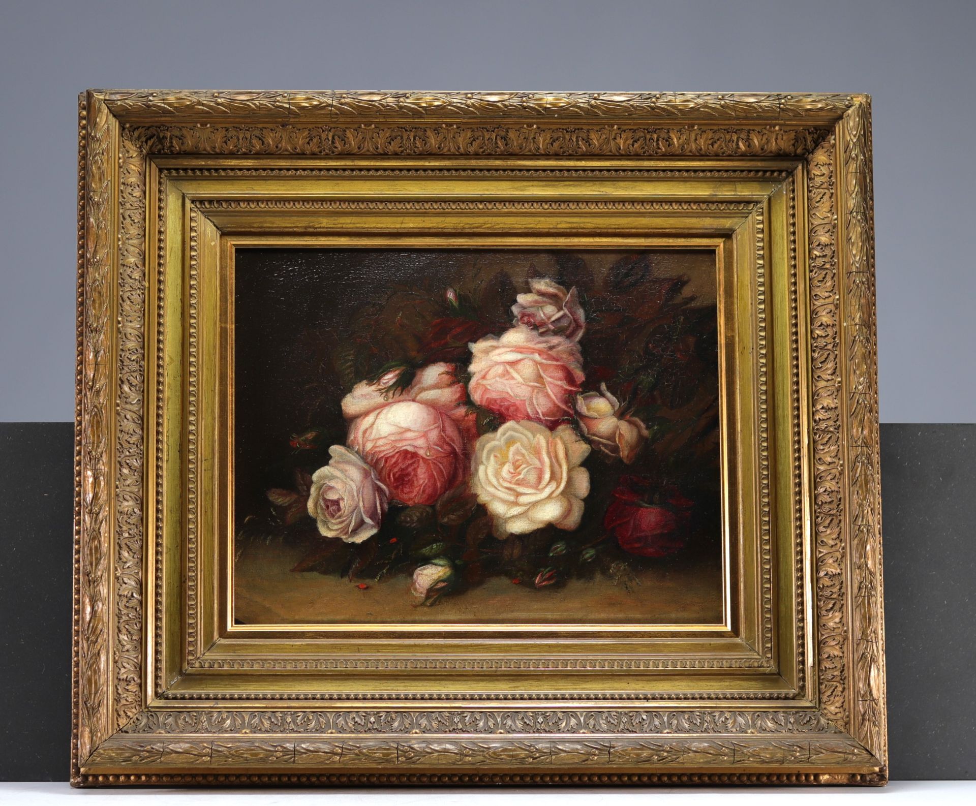 Still life with a bouquet of flowers, oil on canvas, 19th century - Image 2 of 2