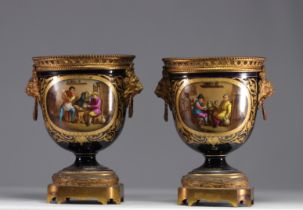 Pair of Sevres porcelain vases mounted on bronze, 19th century.
