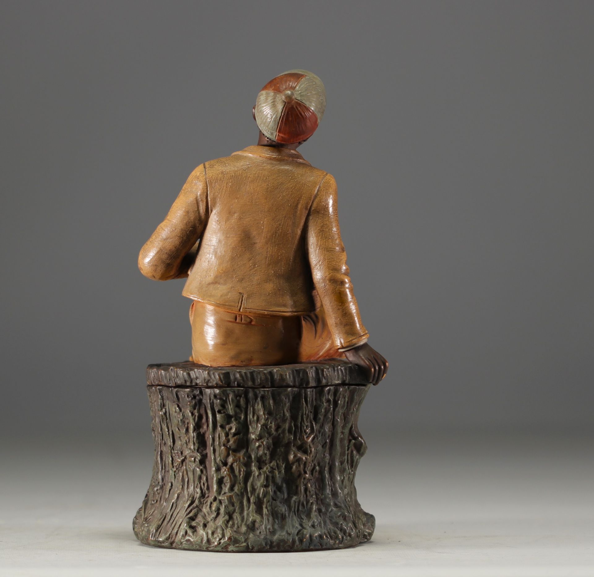 Bernhard BLOCH (1836-1909) "Young African with cigar" Beautiful polychrome terracotta tobacco pot. - Image 4 of 4