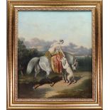 Alfred de DREUX (1810-1860) Oil on canvas - in the circle of "Lady on horseback with her dog on a fo