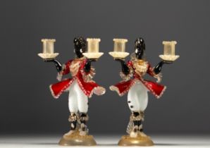 Murano - Pair of candelabra with figures, circa 1920.