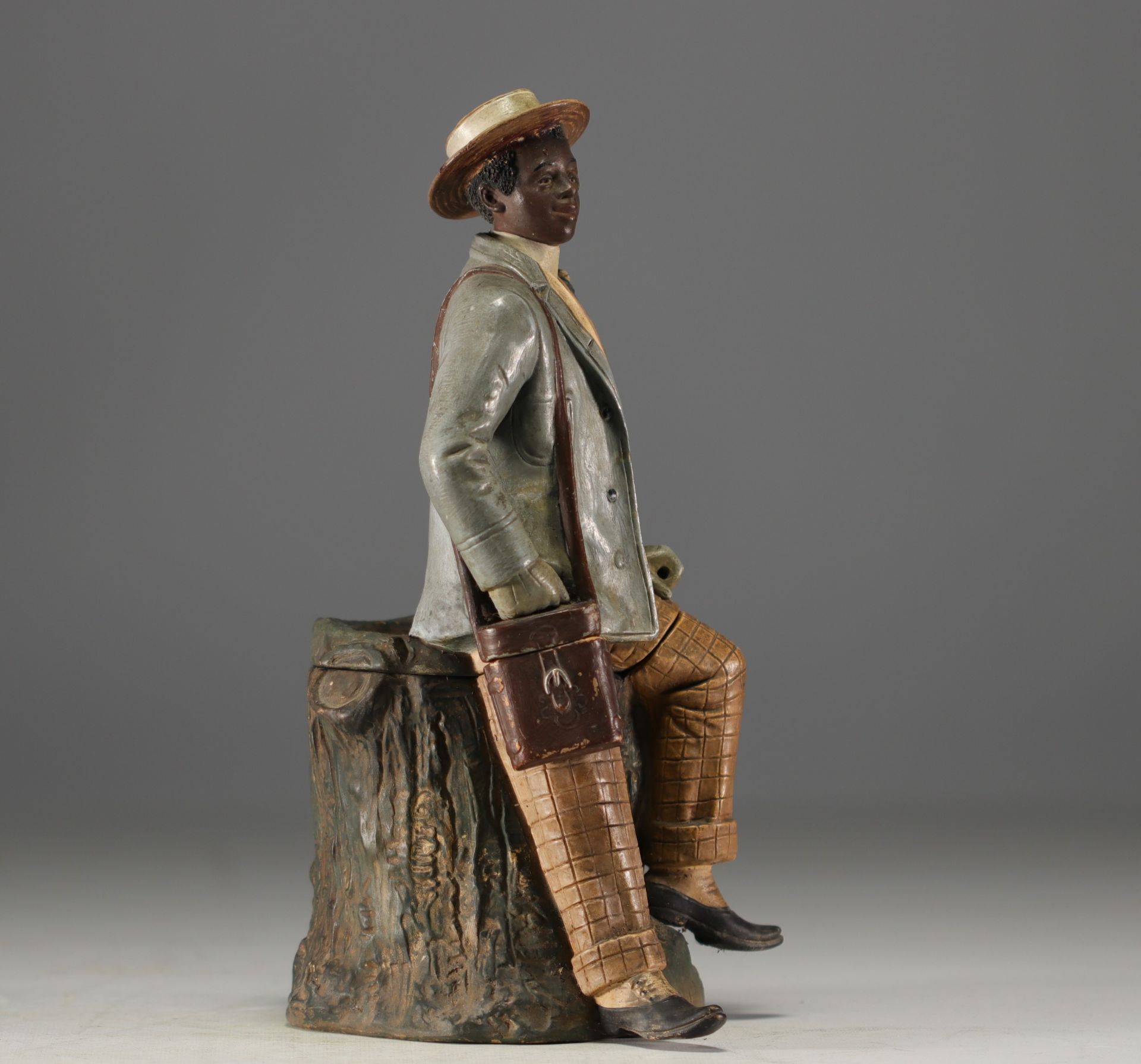 Bernhard BLOCH (1836-1909) "Young African dandy" Polychrome terracotta tobacco pot. - Image 3 of 4