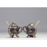 Pair of solid silver mustard pots, 19th century.
