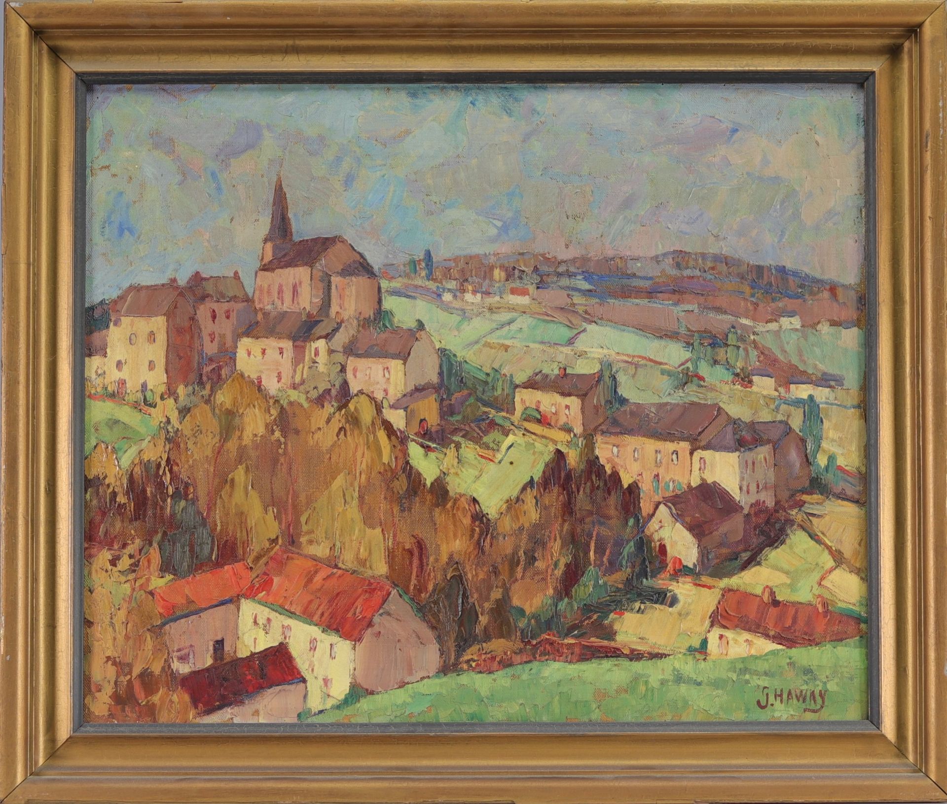 Georges HAWAY (1895-1945) "View of the village Moha" Oil on canvas. - Bild 2 aus 4