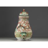 China - A Kangxi period green family porcelain wall fountain decorated with perched birds and flower
