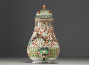 China - A Kangxi period green family porcelain wall fountain decorated with perched birds and flower