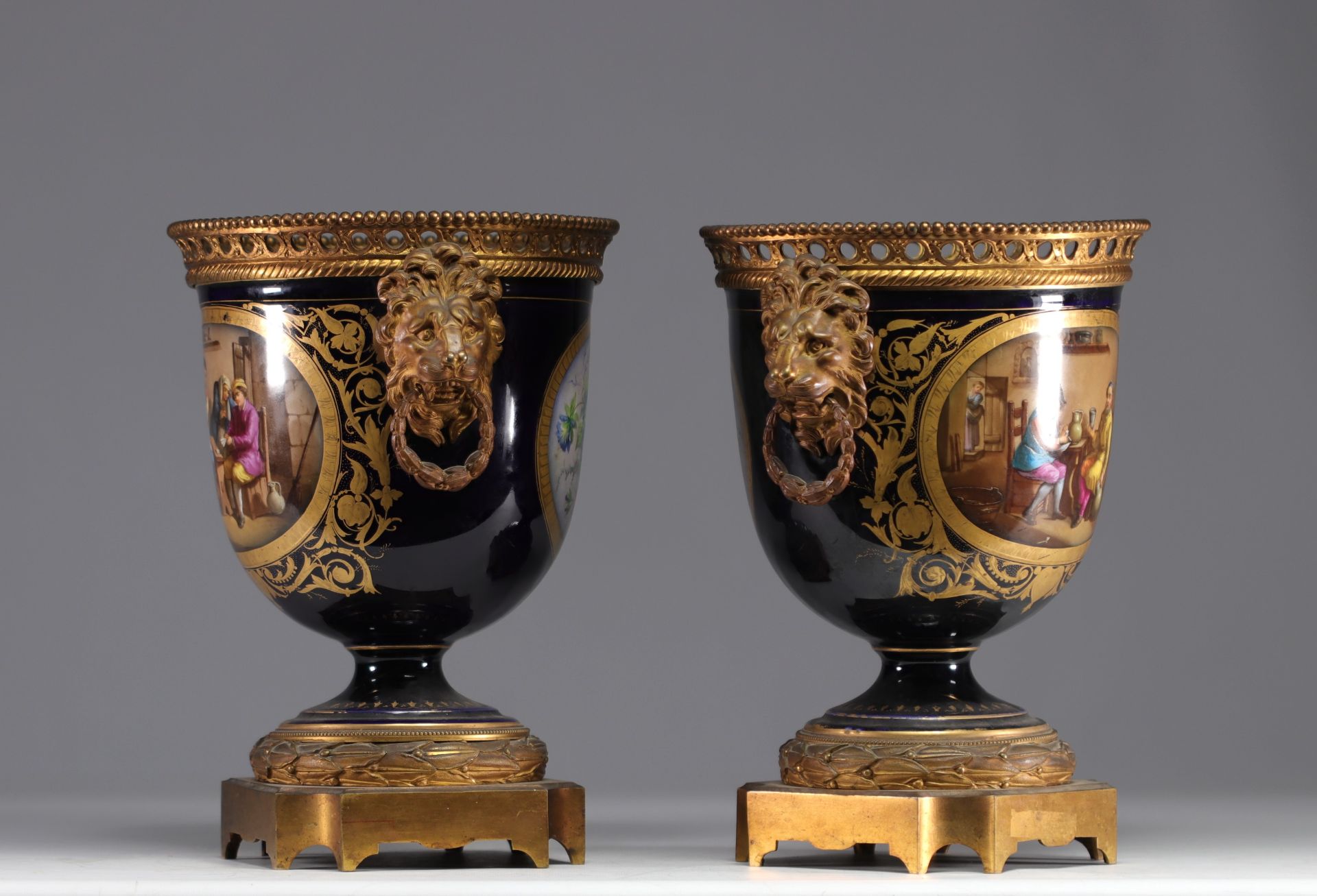 Pair of Sevres porcelain vases mounted on bronze, 19th century. - Image 2 of 4