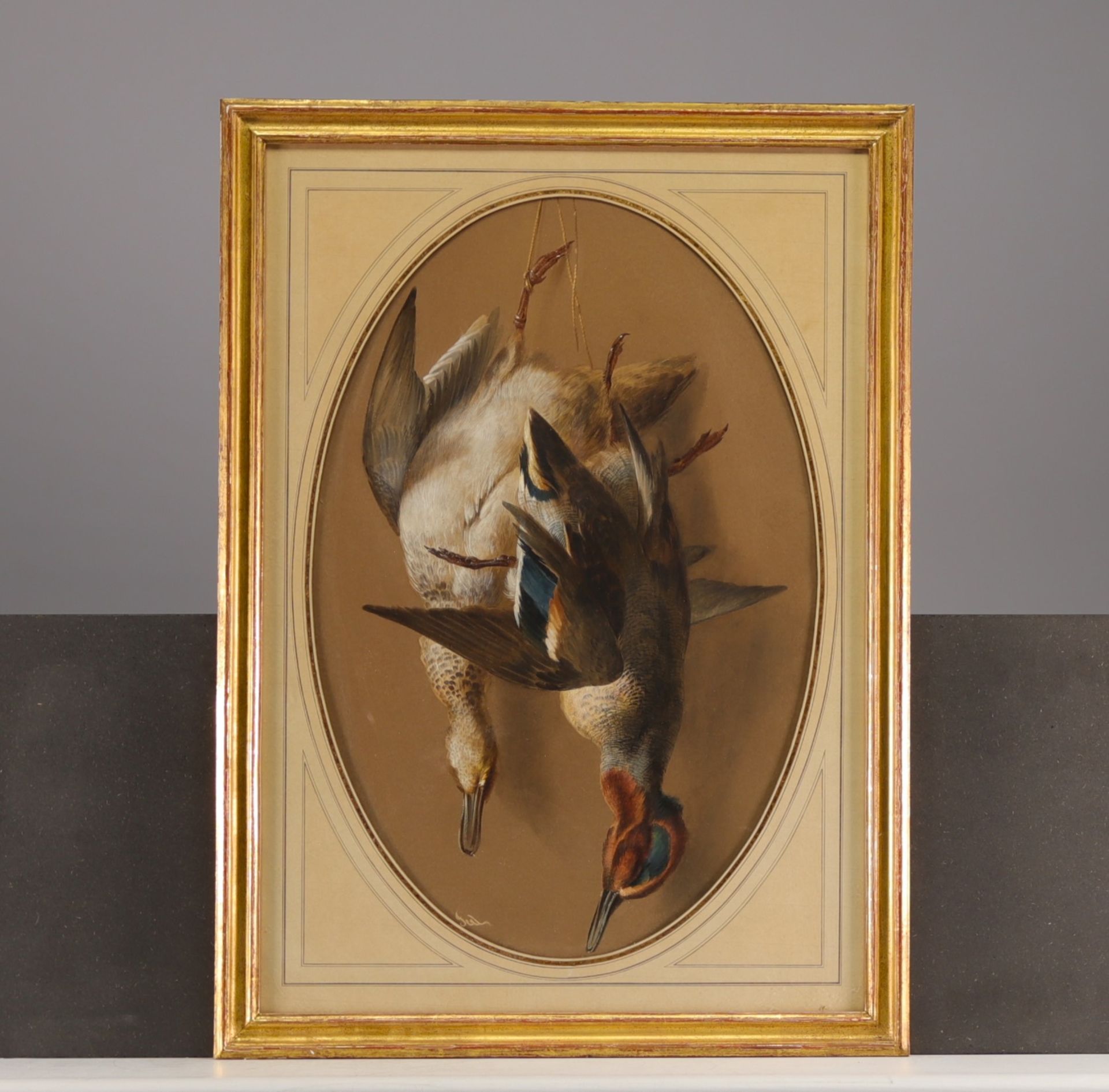 W. DENTER "Ducks" Hunting trophy, watercolour and pastel, late 19th century. - Image 2 of 2