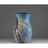 Enamelled vase with heron and flower design, circa 1900.