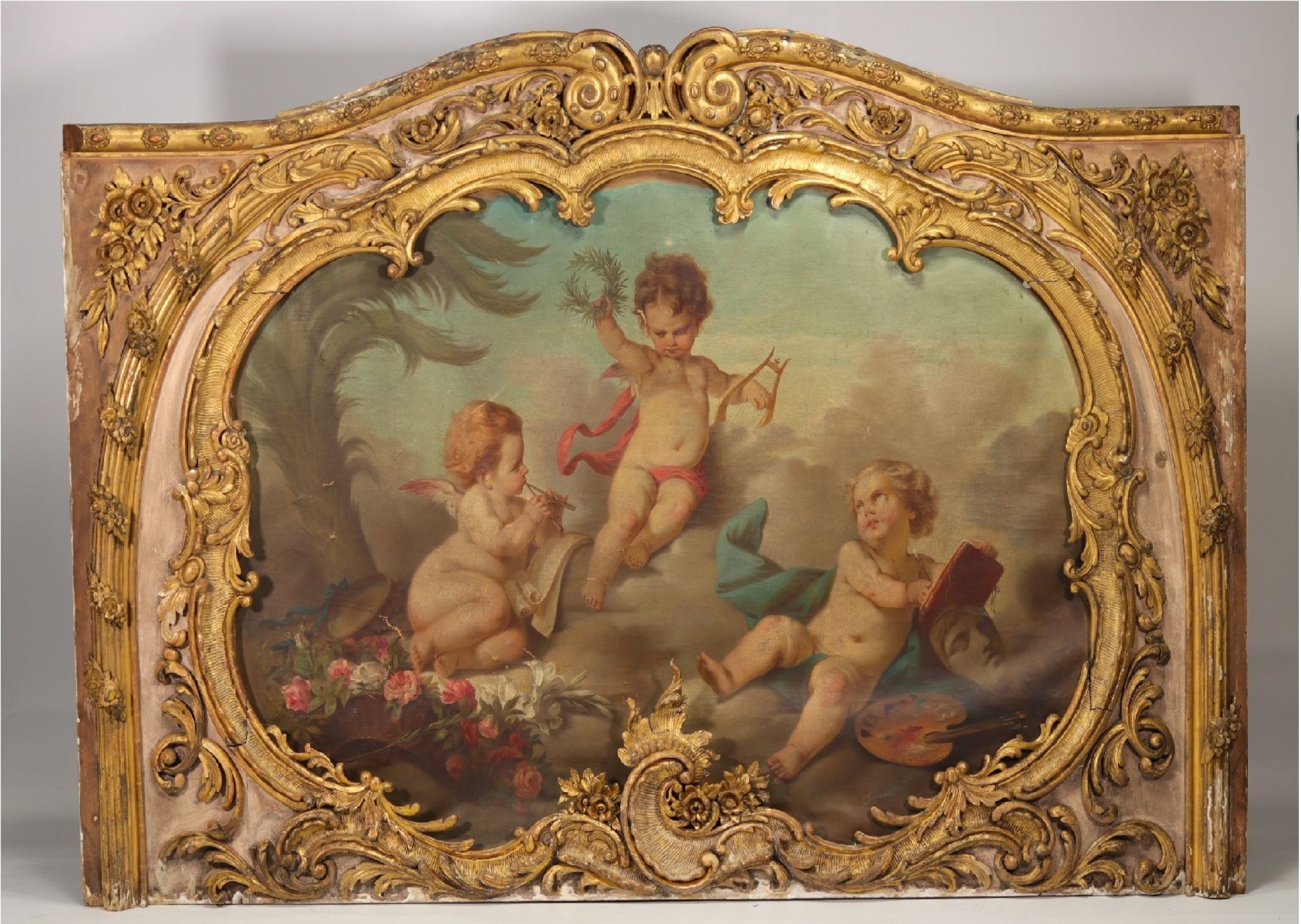 Very important pair of architectural elements in gilded wood decorated with oil on canvas in the Put - Image 2 of 3