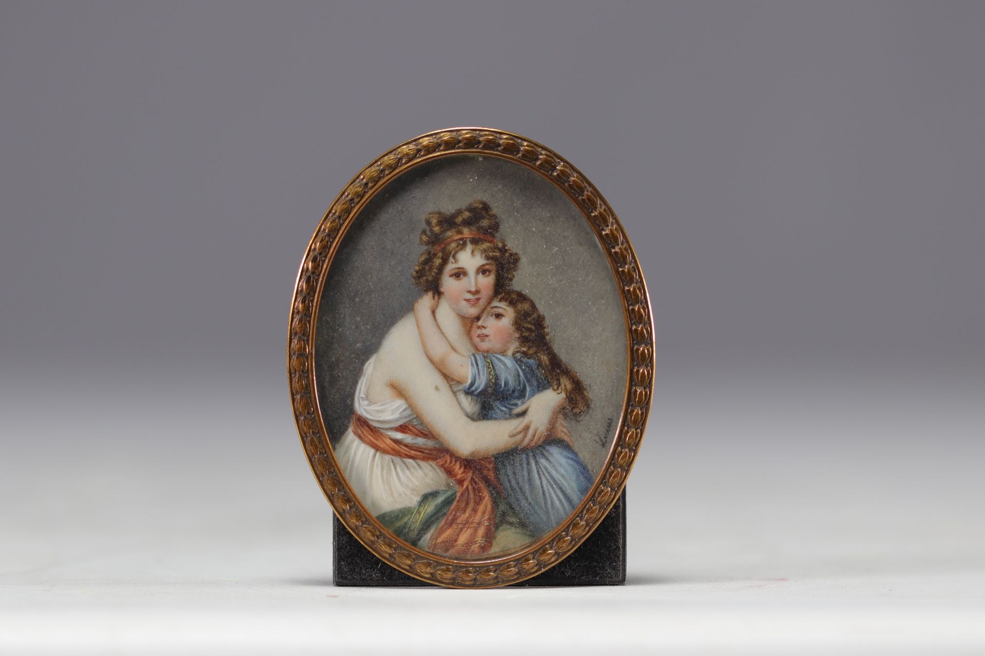 LUCAS, Miniature, "Portrait of Madame Vignee Lebrun and her daughter" 19th century