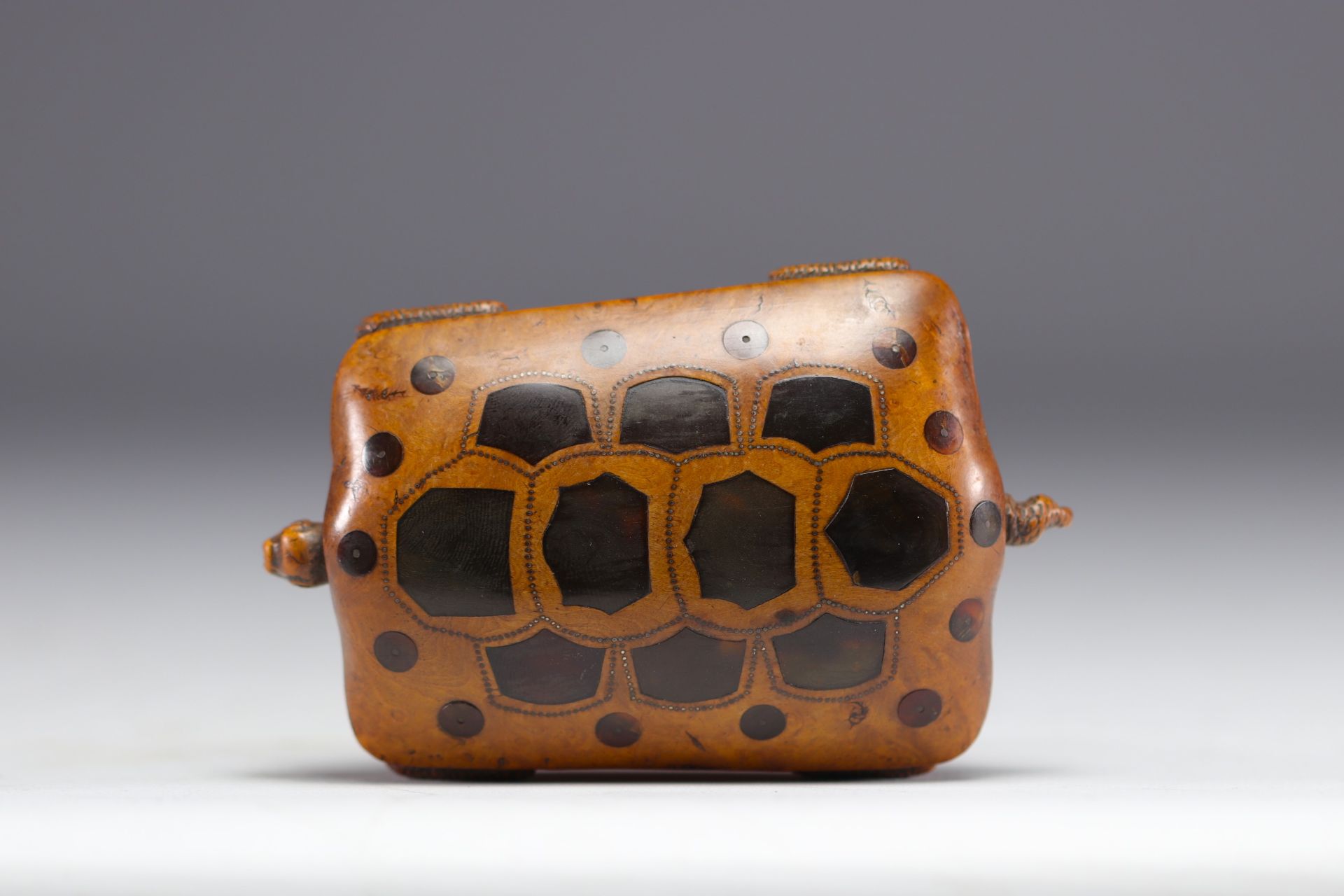 Rare snuff box in the shape of a turtle carved with inlays and nails, 19th century - Image 8 of 8