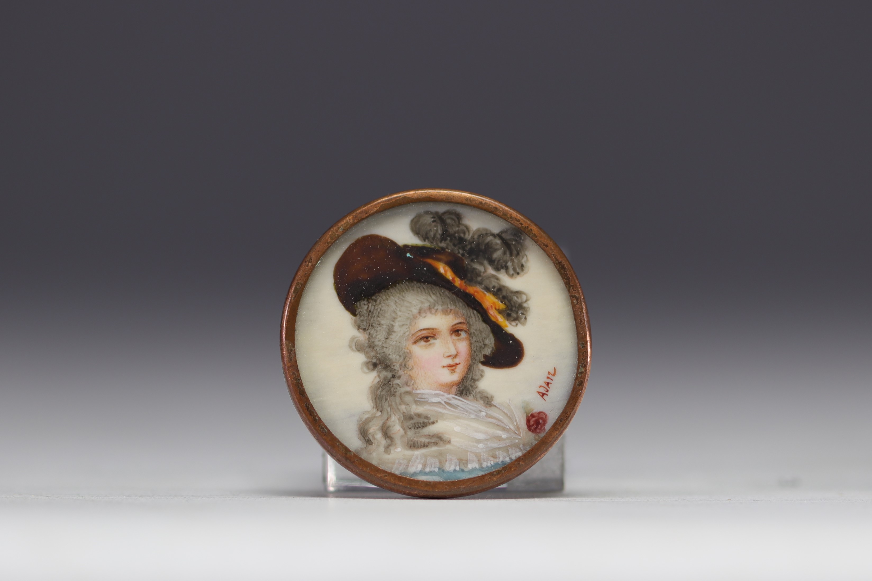 Set of five buttons, miniature painting on brass mount, 18th-19th century. - Image 2 of 7