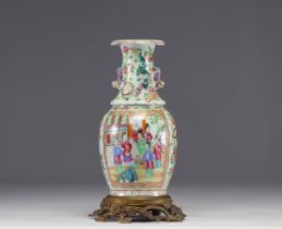 China - Canton porcelain vase mounted on bronze, 19th century.