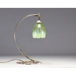 Art Nouveau lamp in bronze and green tulip