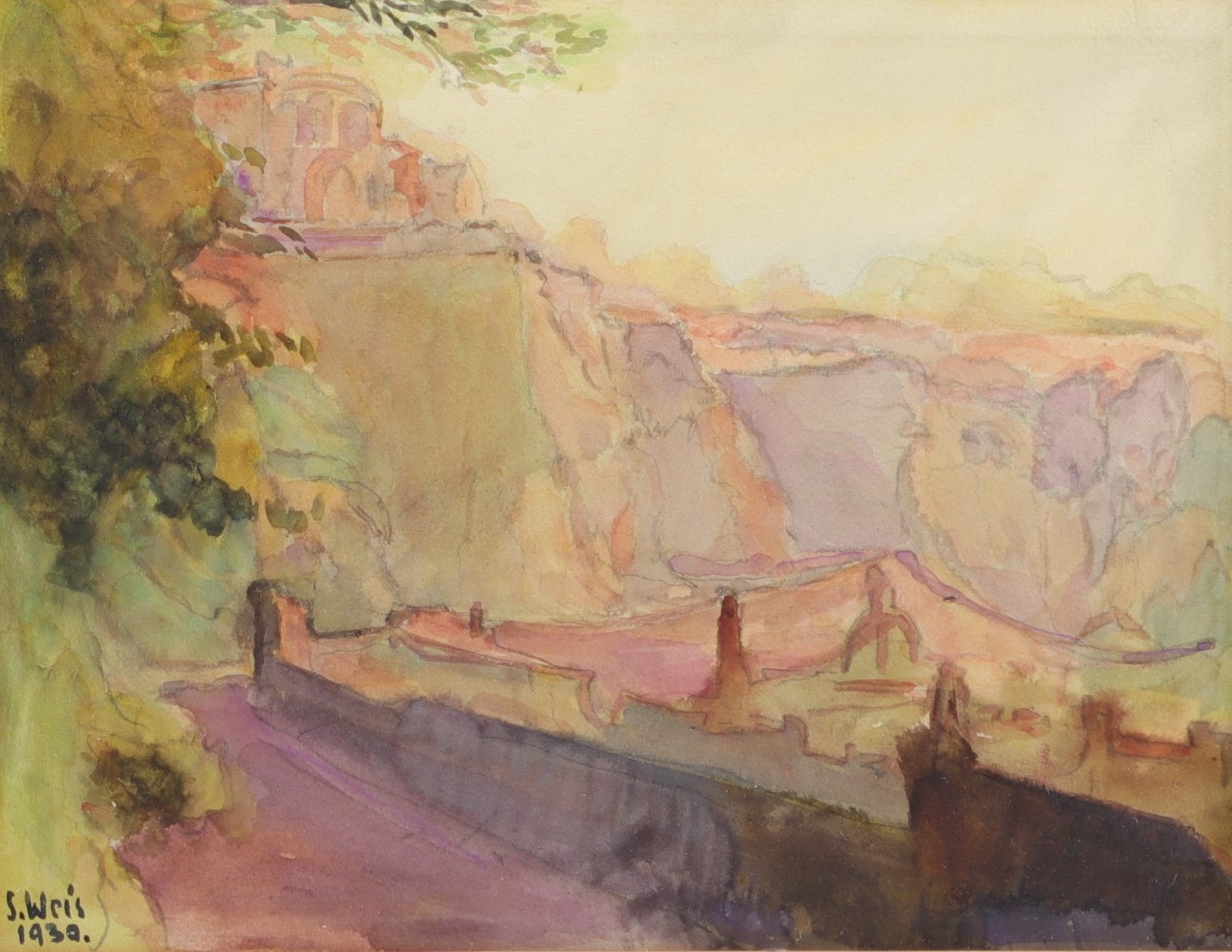 Sosthene WEIS (1872-1941), "View of Luxembourg" Watercolour signed and dated 1930.