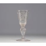 Stemmed glass with engraved hunting decoration, Holland, 18th century.